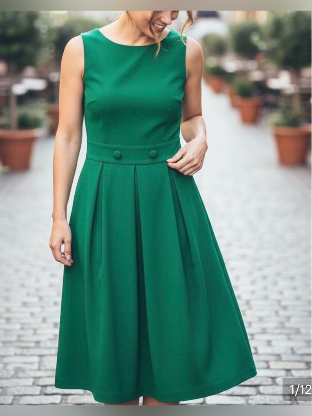 Boden Sleeveless Pleated Dress with Button Detail. Kelly Green, Women’s 4